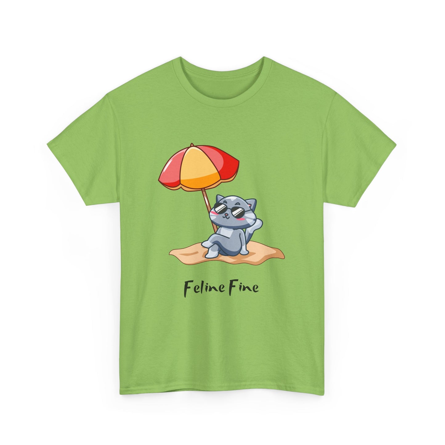 Feline Fine T-Shirt – Relaxed Cat on the Beach Tee