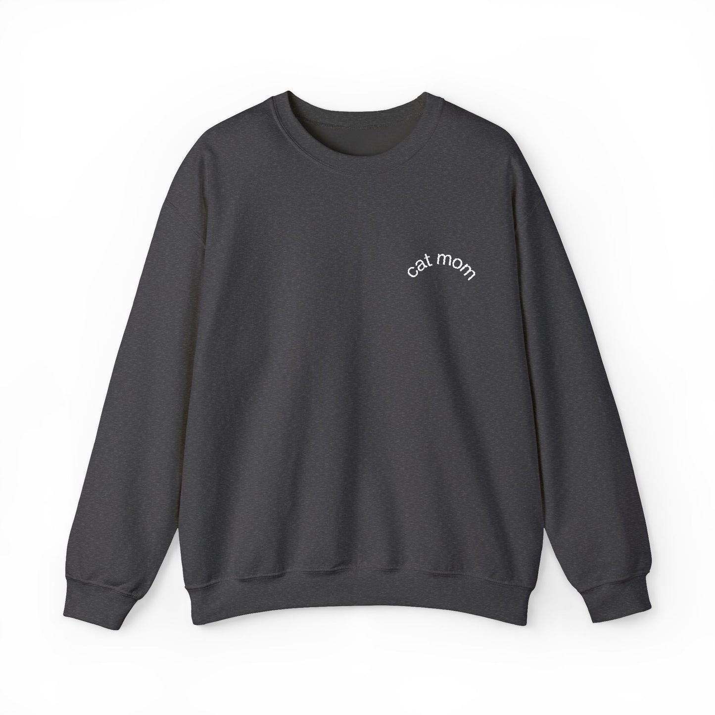 Cat Mom Sweatshirt – Embroidered Text Crew Neck