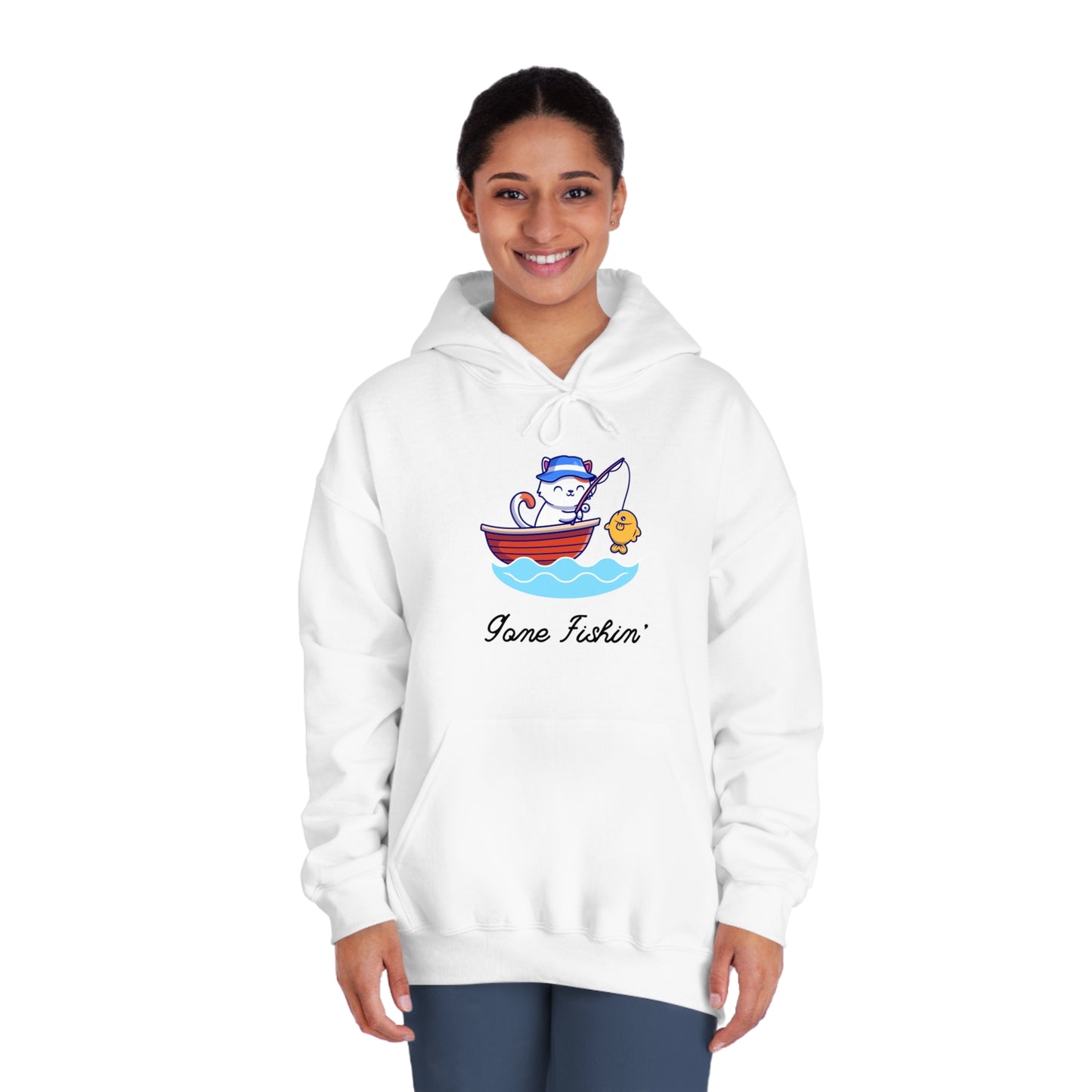 Gone Fishing Hoodie – Cat in Boat Graphic Pullover