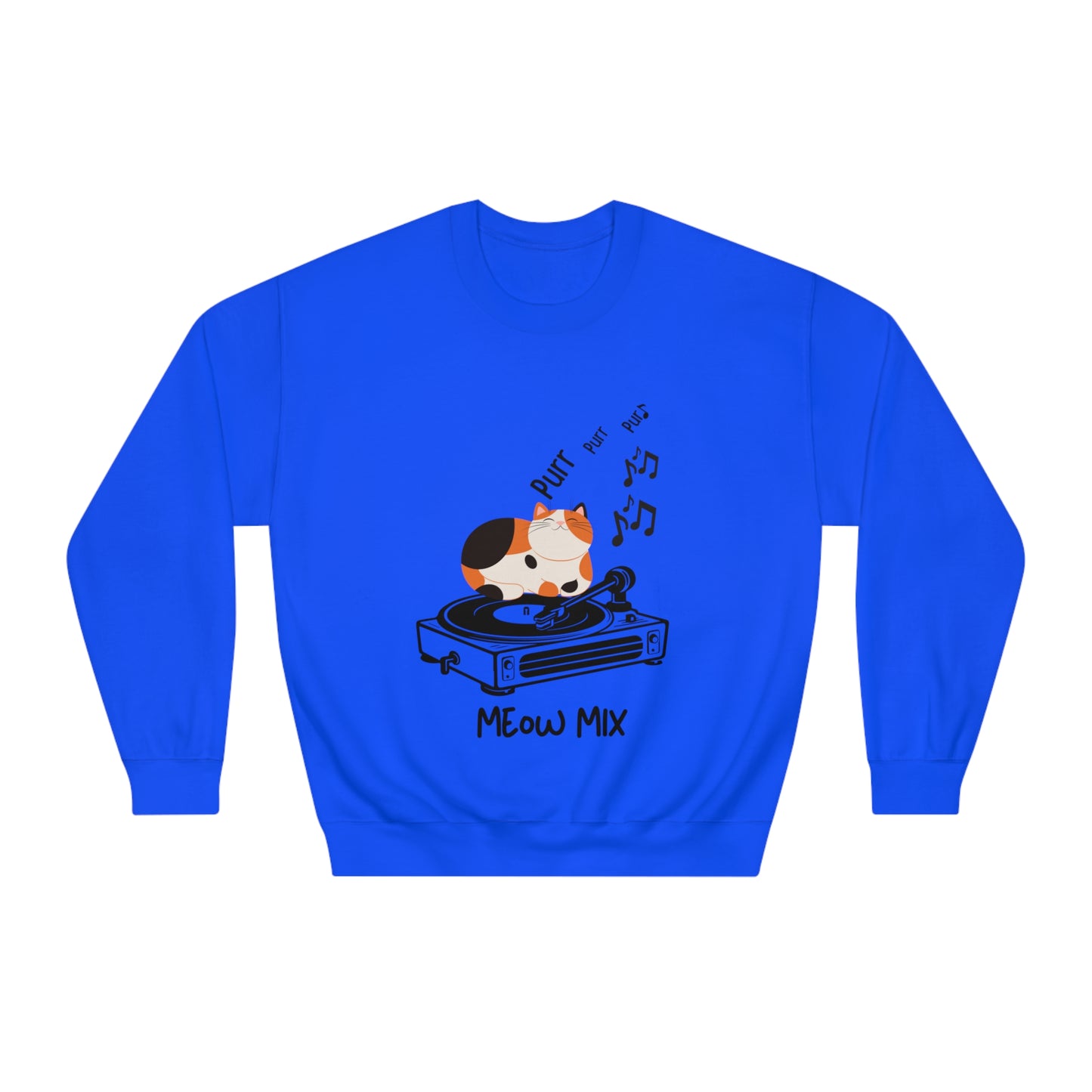 Meow Mix Sweatshirt – Cat on Record Player Crew Neck