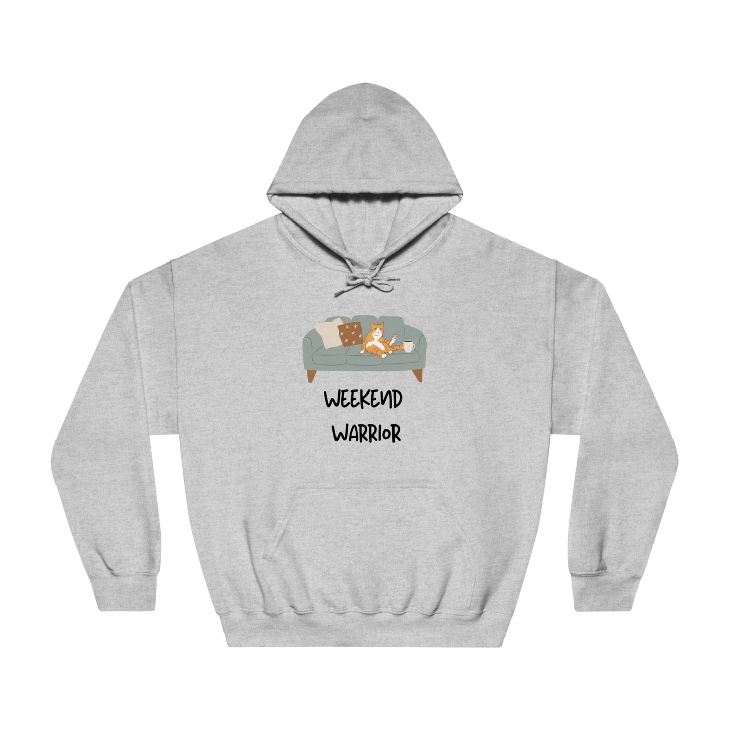 Weekend Warrior Hoodie – Lounging Cat Couch Graphic Sweatshirt