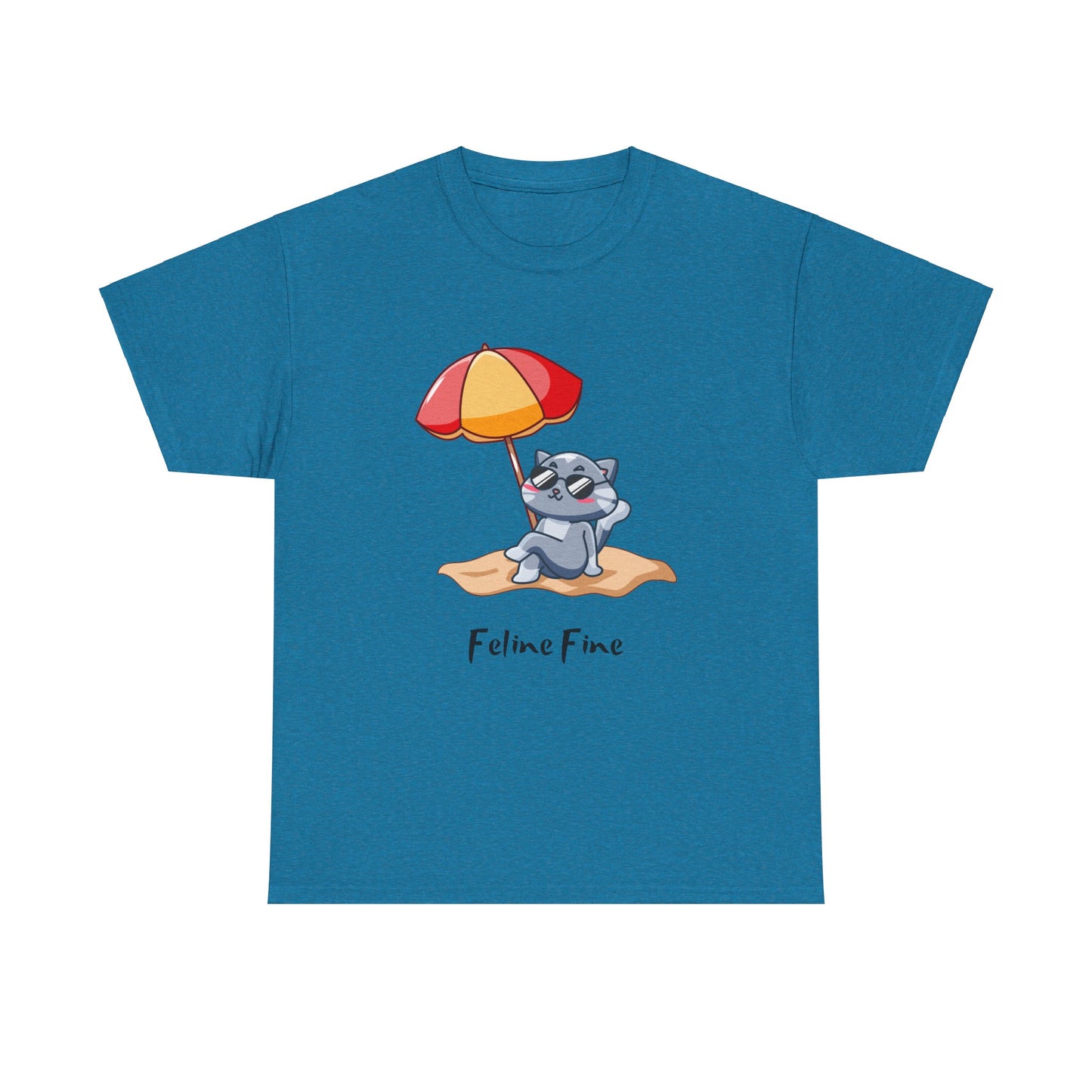 Feline Fine T-Shirt – Relaxed Cat on the Beach Tee