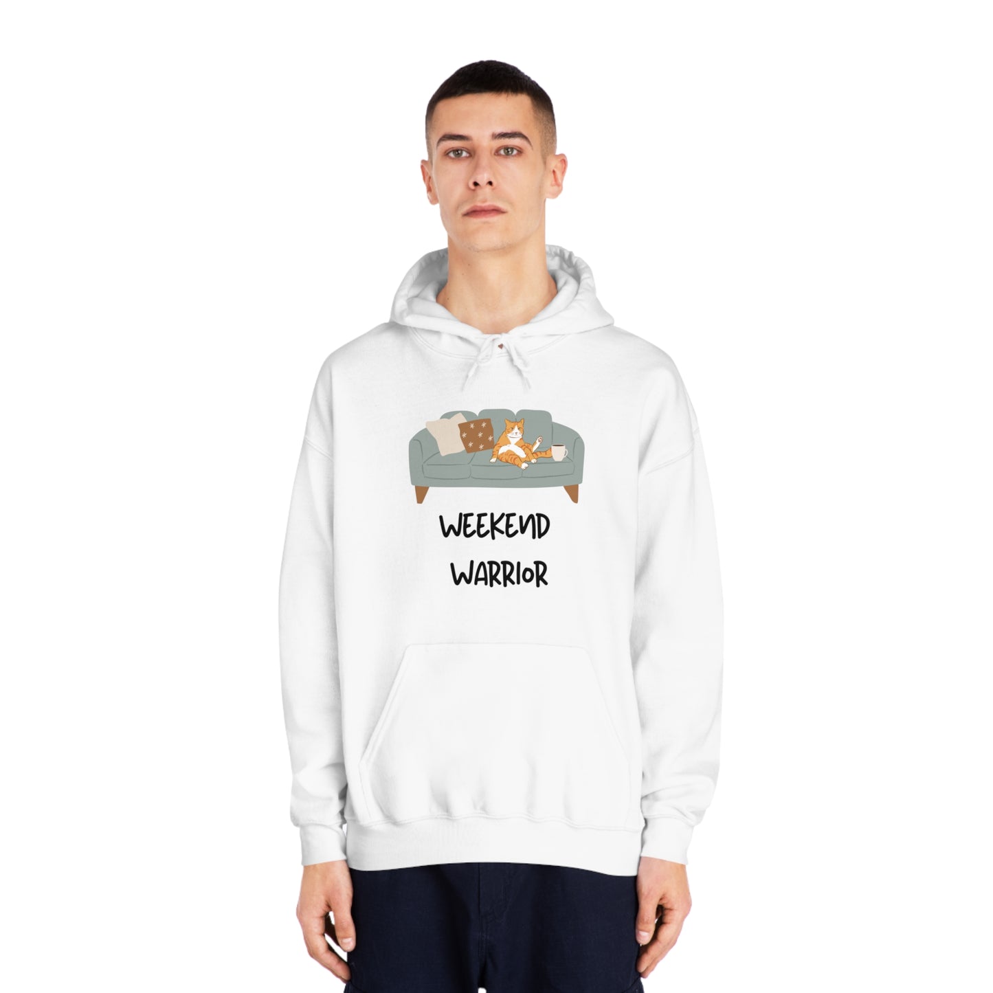 Weekend Warrior Hoodie – Lounging Cat Couch Graphic Sweatshirt
