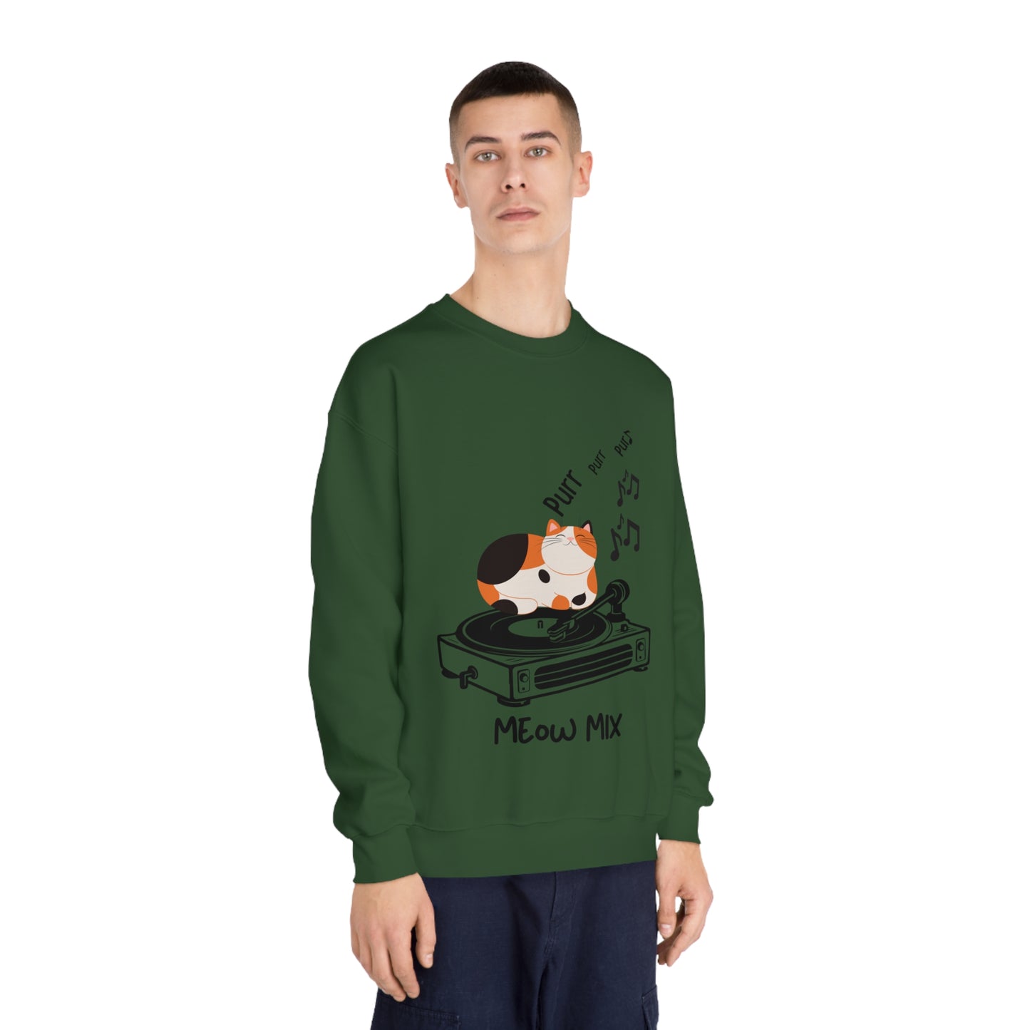 Meow Mix Sweatshirt – Cat on Record Player Crew Neck