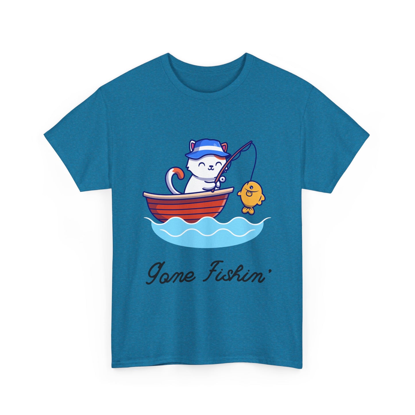 Gone Fishing Cat T-Shirt – Laid-Back Graphic Tee for Cat Lovers