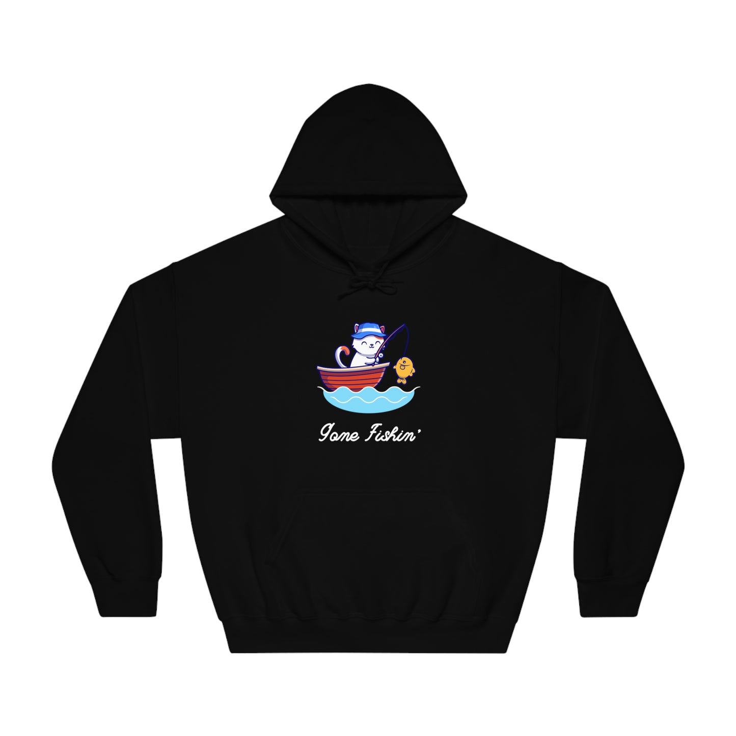 Gone Fishing Hoodie – Cat in Boat Graphic Pullover