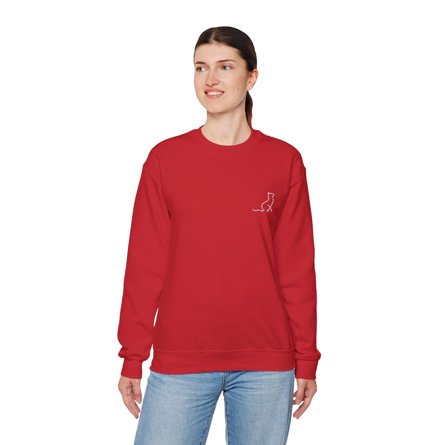 Mr. Cat Dad Outline Logo Sweatshirt – Embroidered Cat Outline Crew Neck
