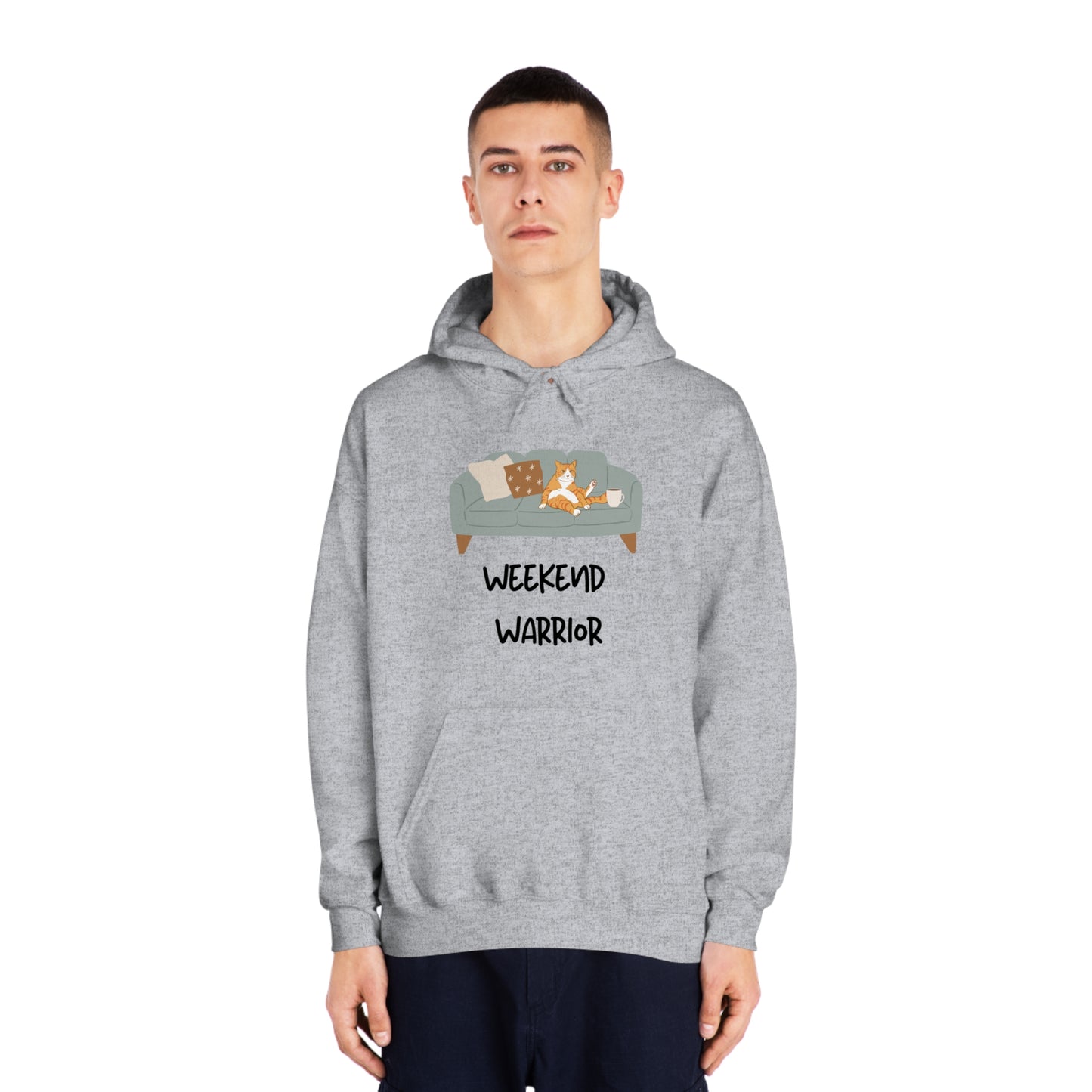 Weekend Warrior Hoodie – Lounging Cat Couch Graphic Sweatshirt