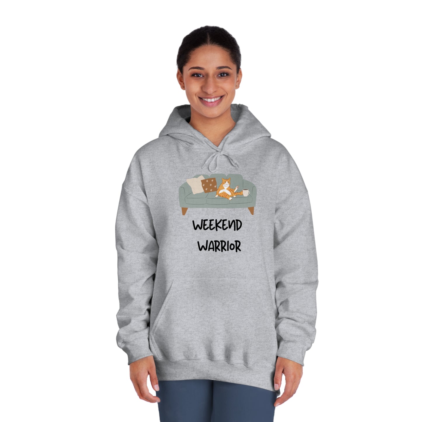 Weekend Warrior Hoodie – Lounging Cat Couch Graphic Sweatshirt
