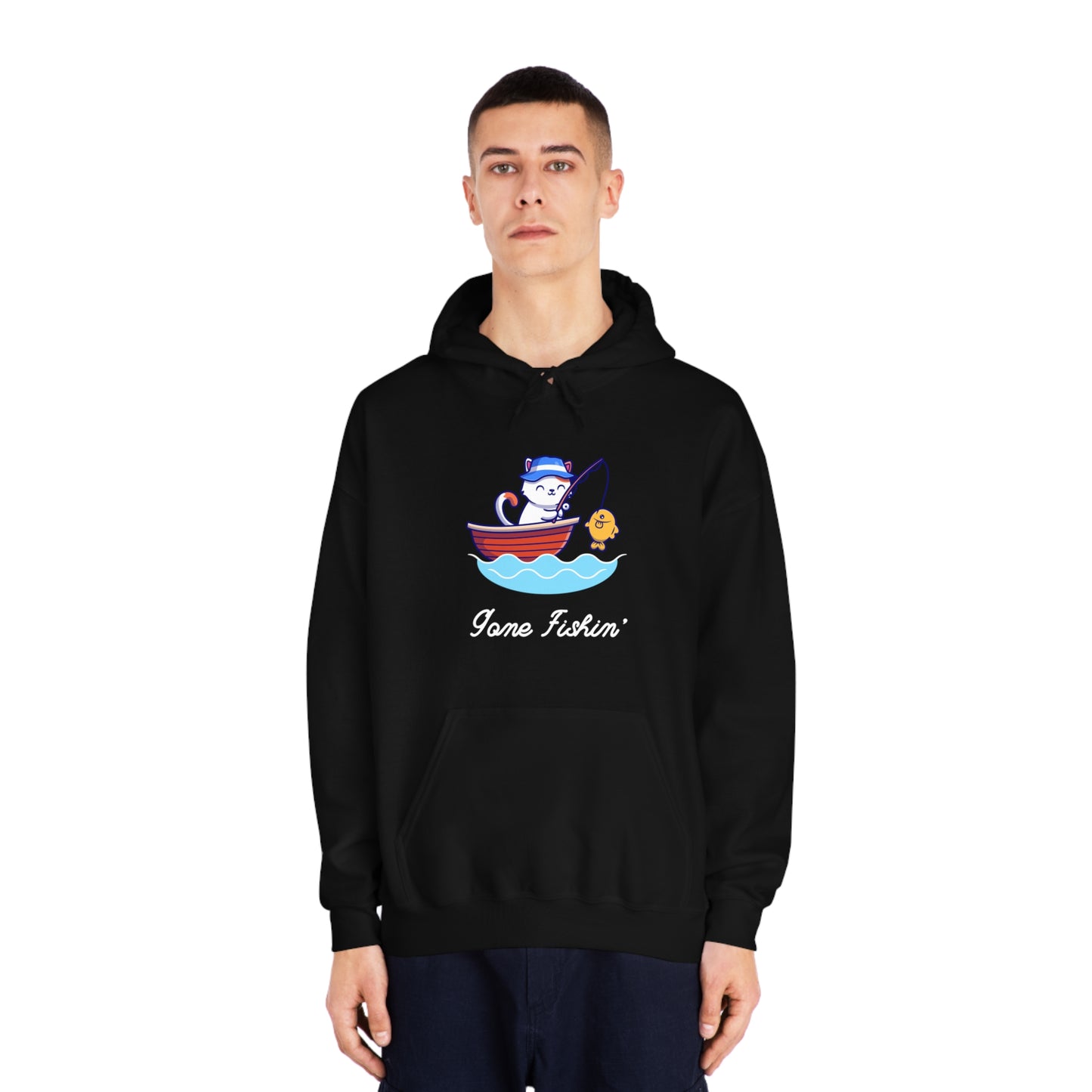 Gone Fishing Hoodie – Cat in Boat Graphic Pullover
