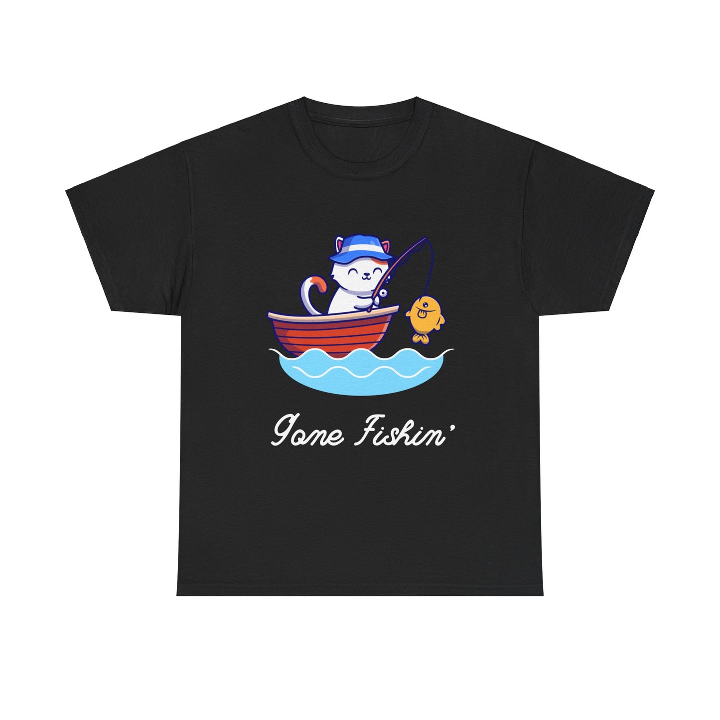 Gone Fishing Cat T-Shirt – Laid-Back Graphic Tee for Cat Lovers