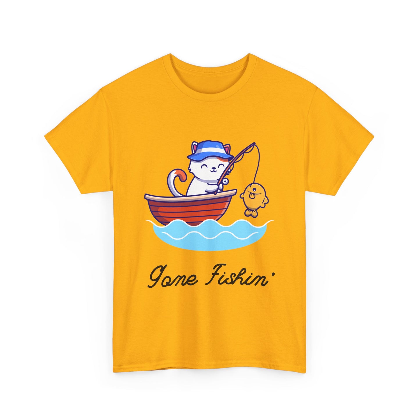 Gone Fishing Cat T-Shirt – Laid-Back Graphic Tee for Cat Lovers