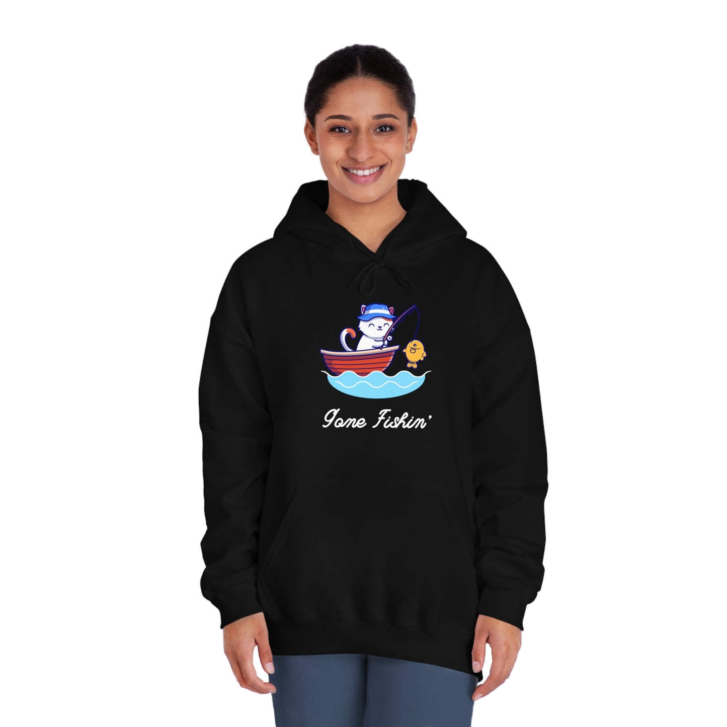 Gone Fishing Hoodie – Cat in Boat Graphic Pullover