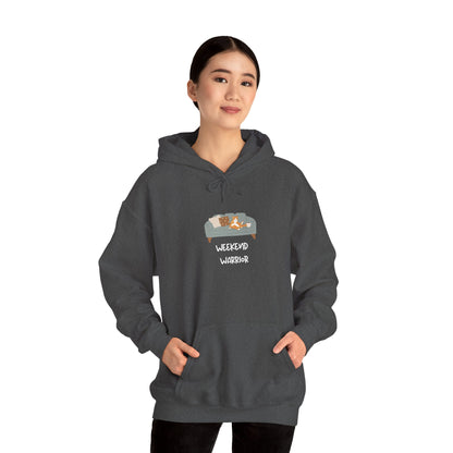 Weekend Warrior Hoodie – Lounging Cat Couch Graphic Sweatshirt