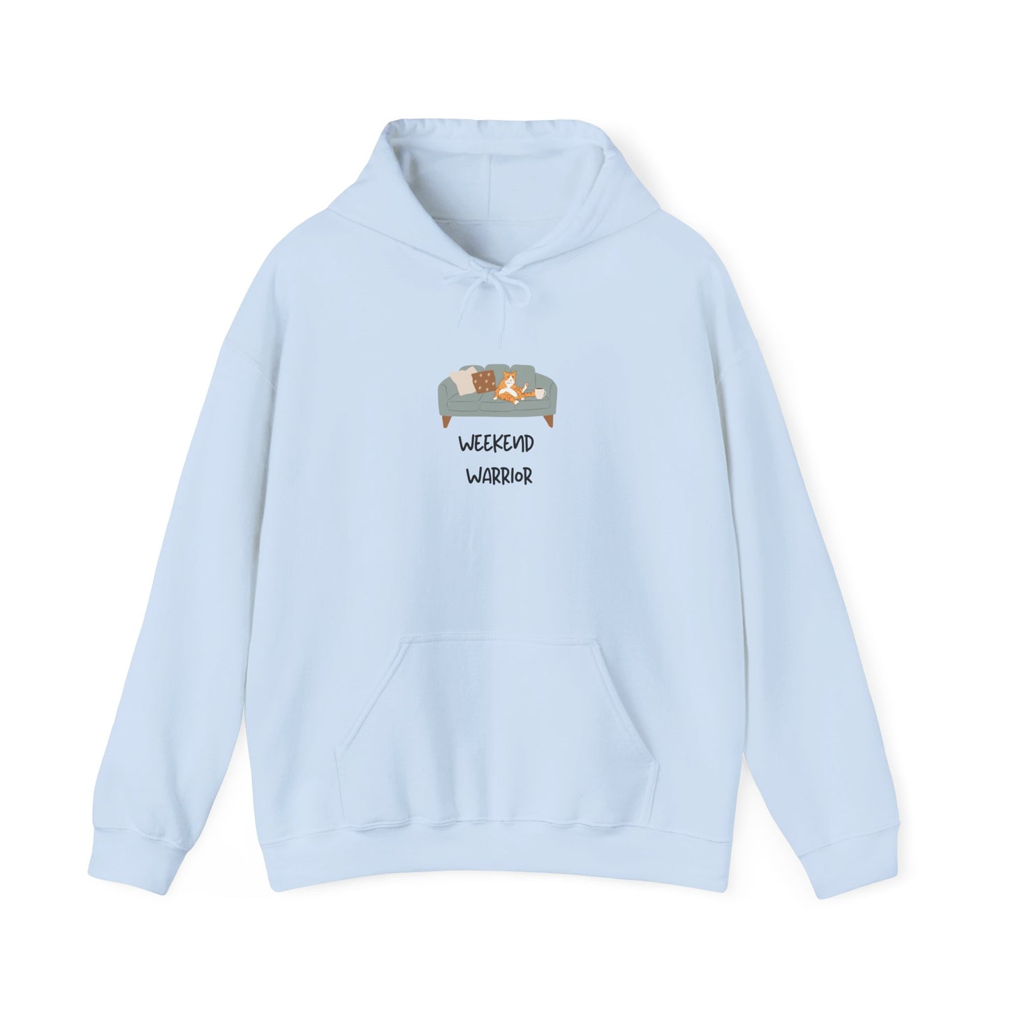 Weekend Warrior Hoodie – Lounging Cat Couch Graphic Sweatshirt