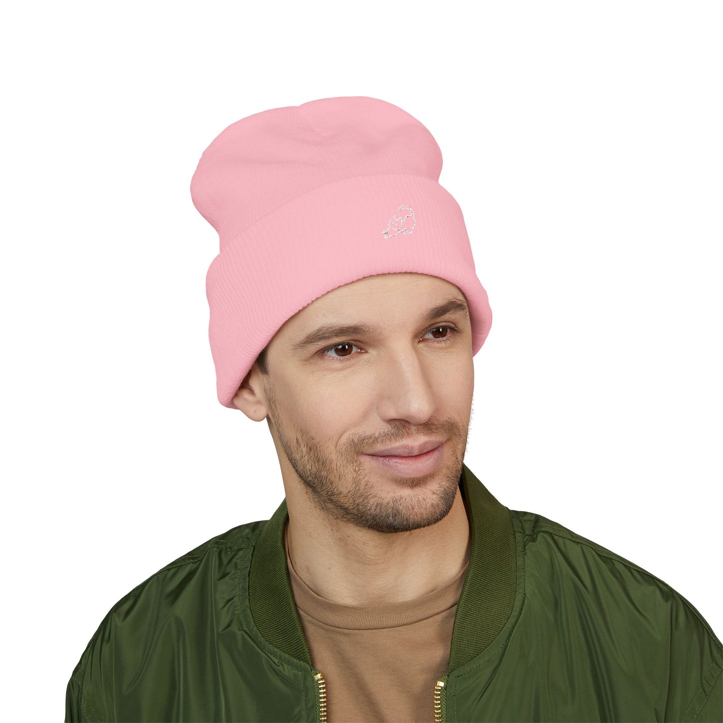 Stretching Cat Beanie – Embroidered Cuffed Knit Hat