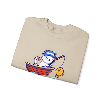 Gone Fishing Sweatshirt – Cat in Boat Crew Neck for Cat Lovers