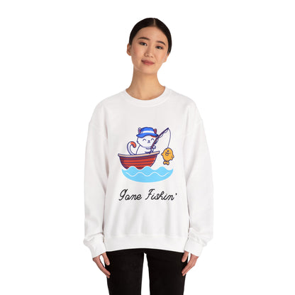 Gone Fishing Sweatshirt – Cat in Boat Crew Neck for Cat Lovers