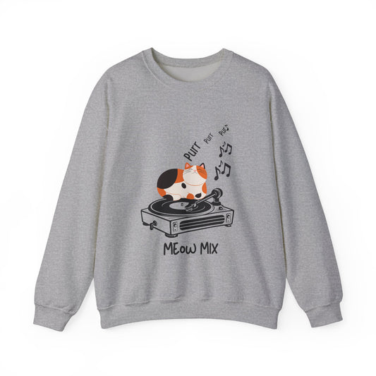 Meow Mix Sweatshirt – Cat on Record Player Crew Neck