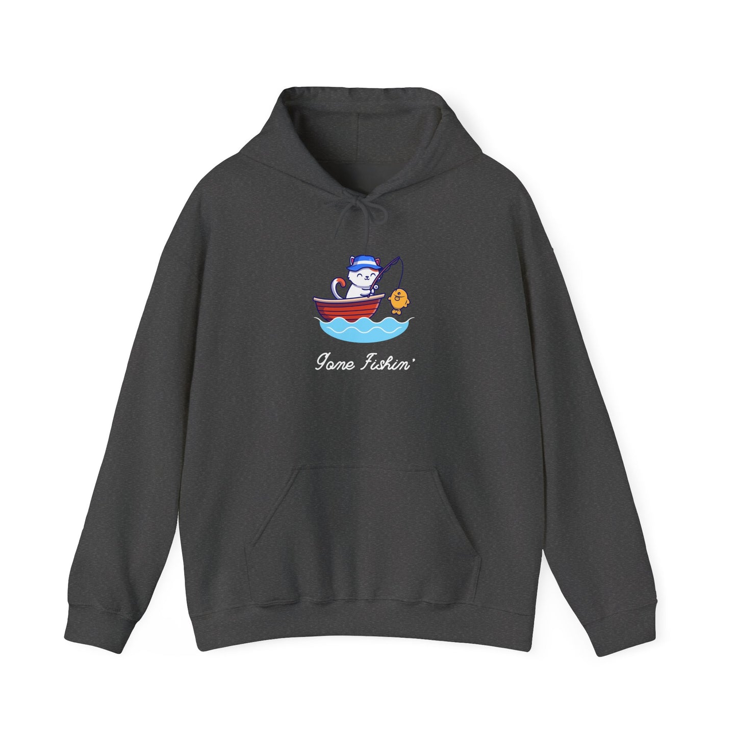 Gone Fishing Hoodie – Cat in Boat Graphic Pullover