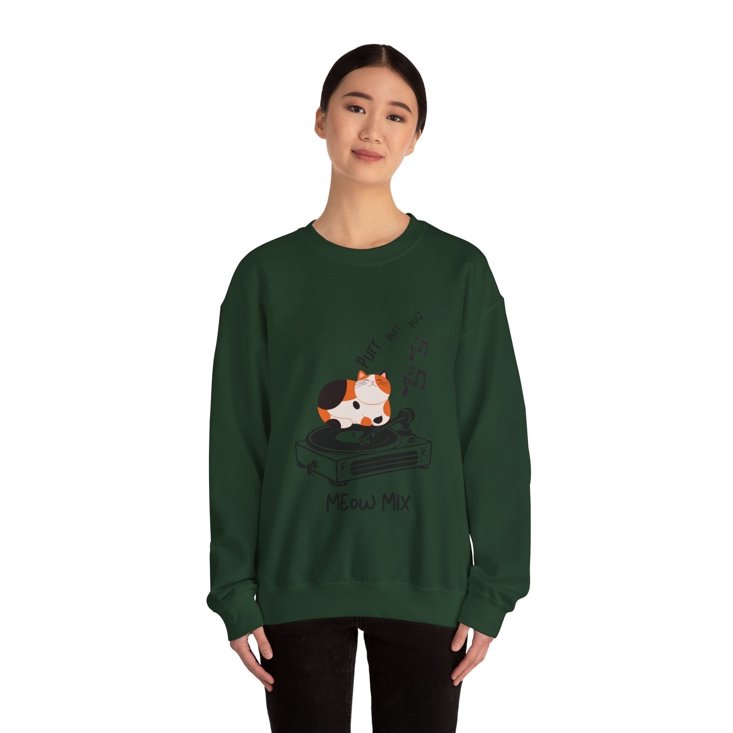 Meow Mix Sweatshirt – Cat on Record Player Crew Neck
