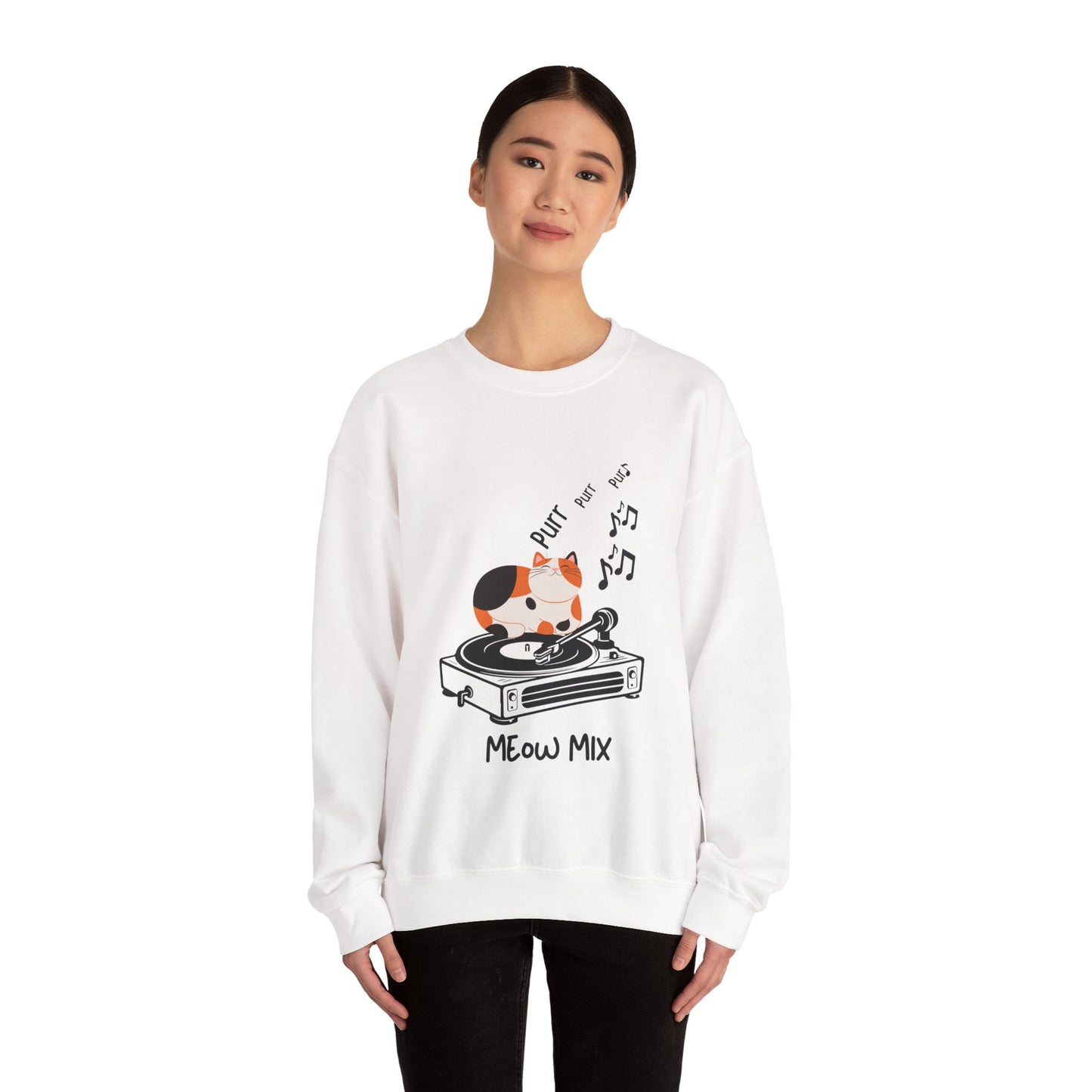 Meow Mix Sweatshirt – Cat on Record Player Crew Neck