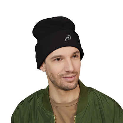 Stretching Cat Beanie – Embroidered Cuffed Knit Hat