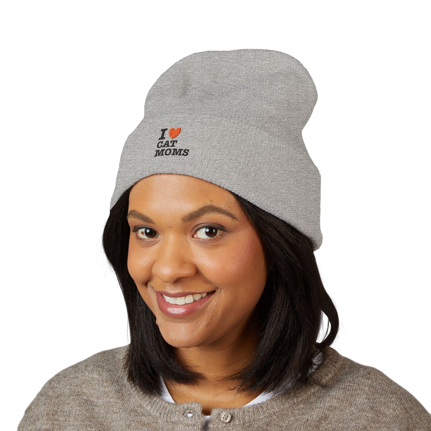 I Love Cat Moms Beanie – Embroidered Cuffed Knit Hat
