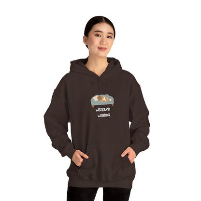 Weekend Warrior Hoodie – Lounging Cat Couch Graphic Sweatshirt