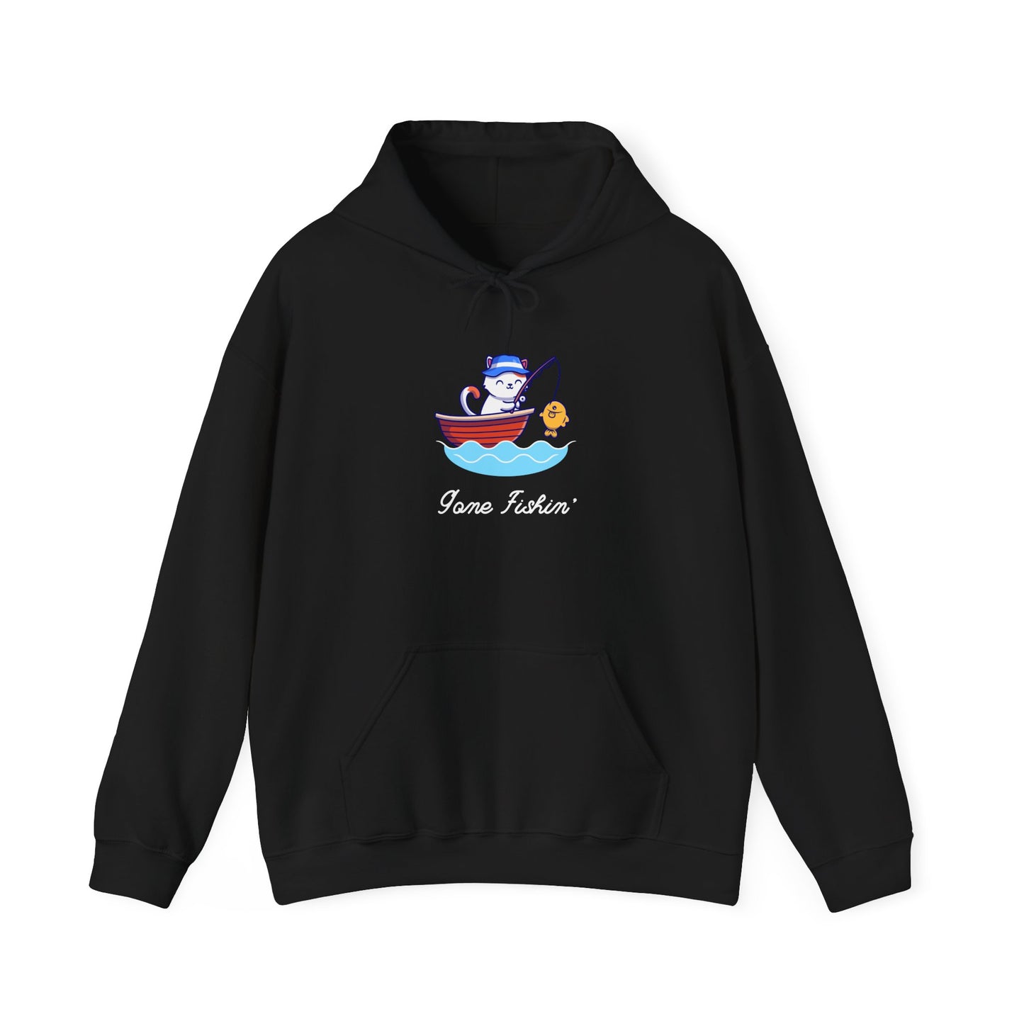 Gone Fishing Hoodie – Cat in Boat Graphic Pullover