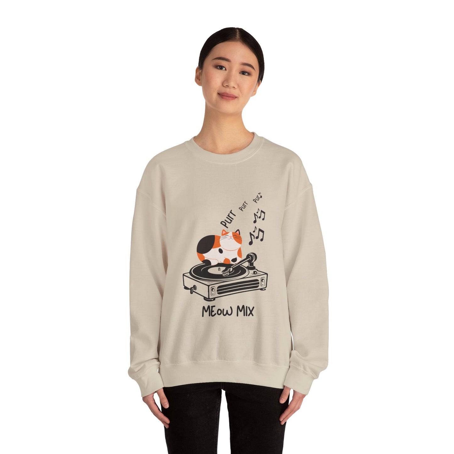 Meow Mix Sweatshirt – Cat on Record Player Crew Neck