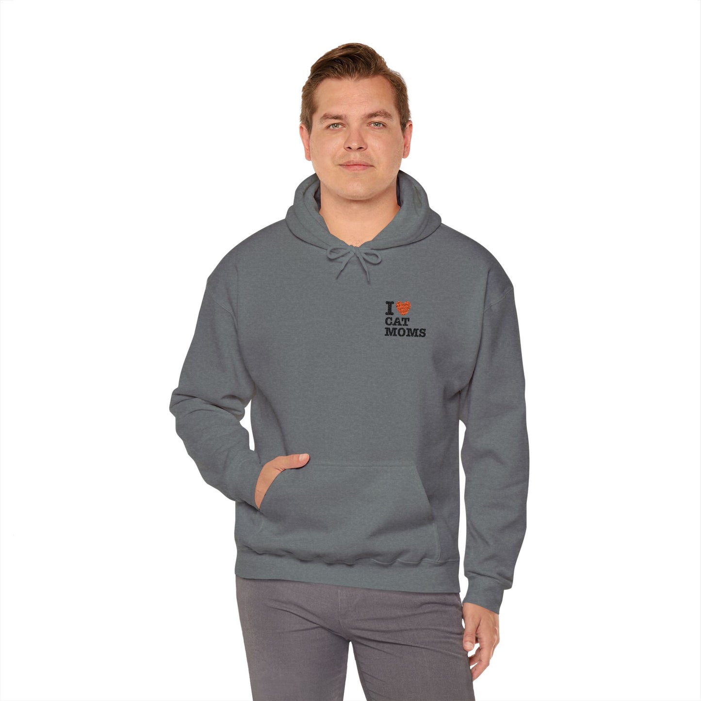 I Love Cat Moms Hoodie – Embroidered Text Pullover