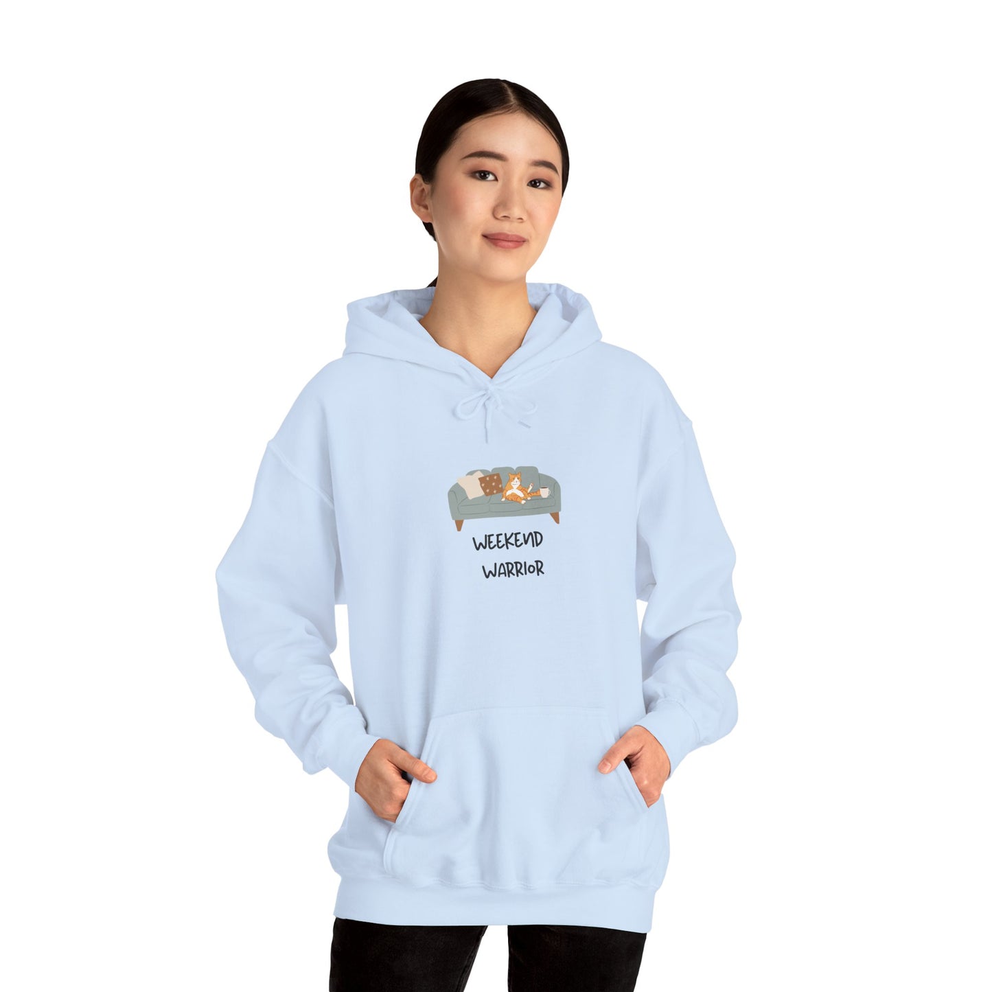 Weekend Warrior Hoodie – Lounging Cat Couch Graphic Sweatshirt