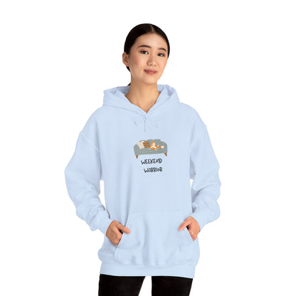 Weekend Warrior Hoodie – Lounging Cat Couch Graphic Sweatshirt