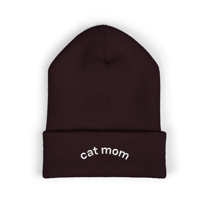 Cat Mom Beanie – Embroidered Cuffed Knit Hat