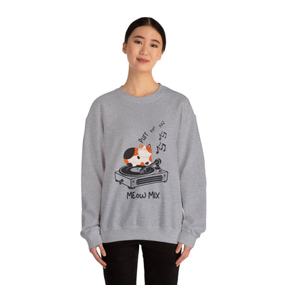 Meow Mix Sweatshirt – Cat on Record Player Crew Neck