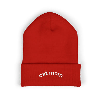 Cat Mom Beanie – Embroidered Cuffed Knit Hat