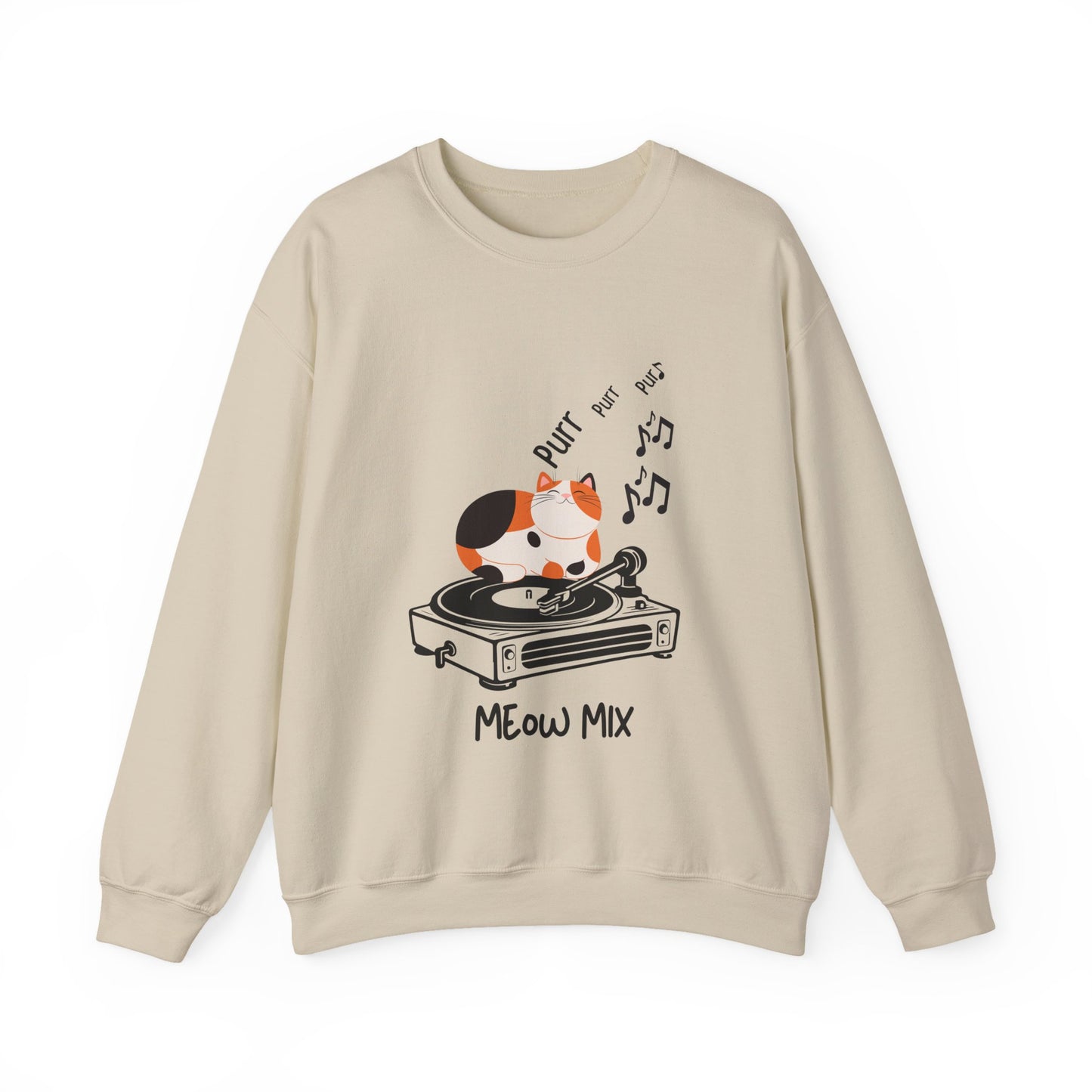Meow Mix Sweatshirt – Cat on Record Player Crew Neck