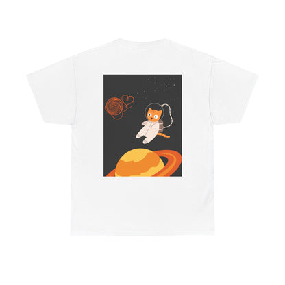 Lost in the Galaxy T-Shirt – Floating Space Cat Yarn Tee