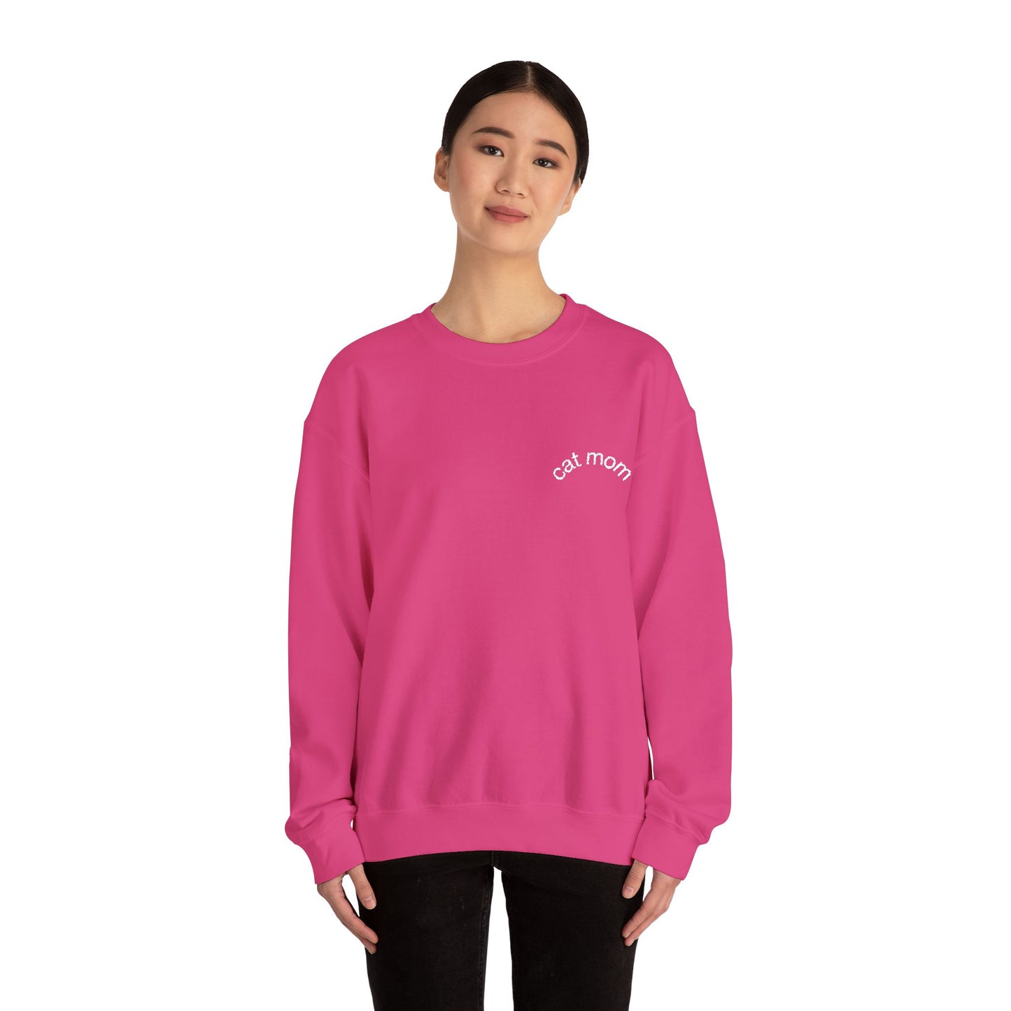 Cat Mom Sweatshirt – Embroidered Text Crew Neck