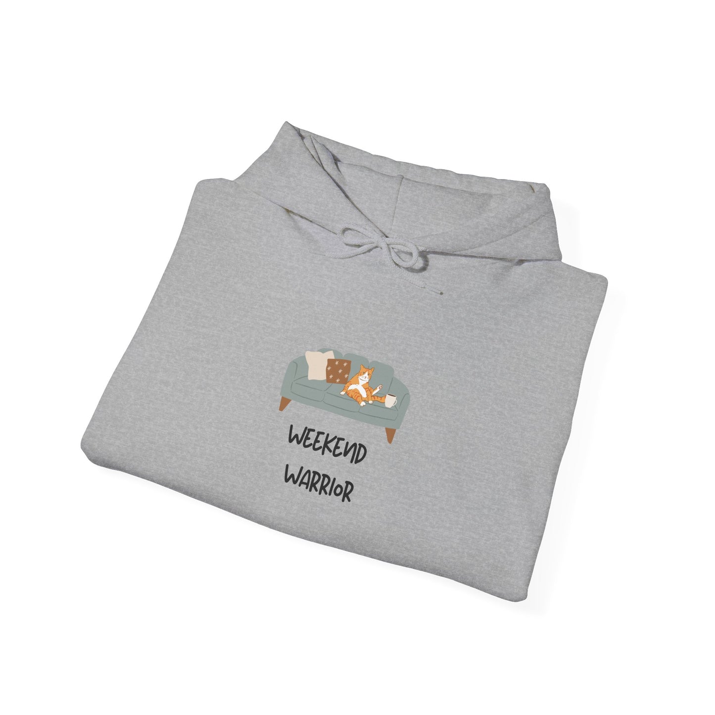 Weekend Warrior Hoodie – Lounging Cat Couch Graphic Sweatshirt