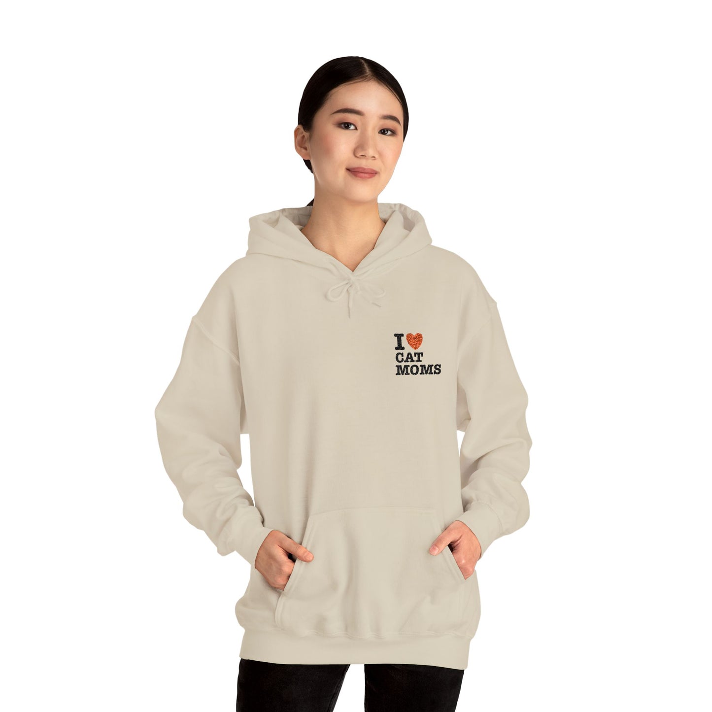I Love Cat Moms Hoodie – Embroidered Text Pullover