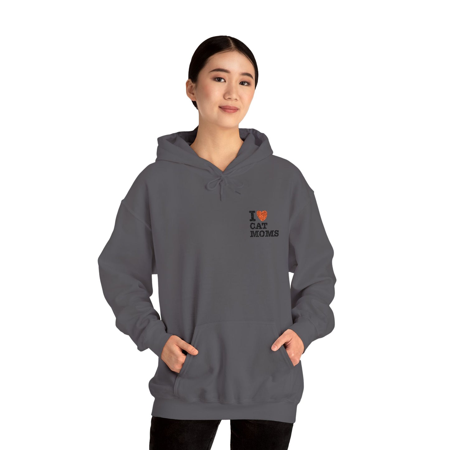 I Love Cat Moms Hoodie – Embroidered Text Pullover