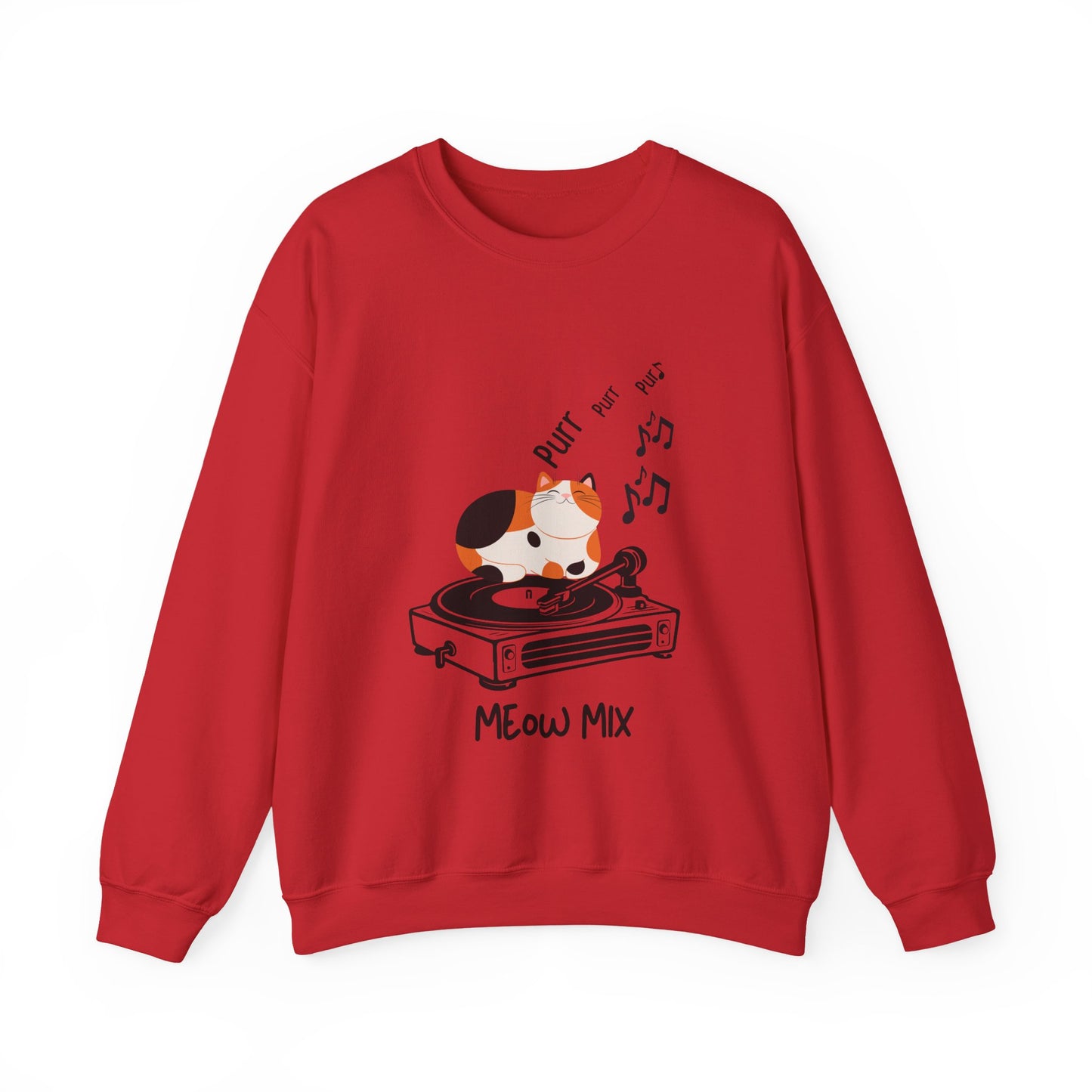 Meow Mix Sweatshirt – Cat on Record Player Crew Neck
