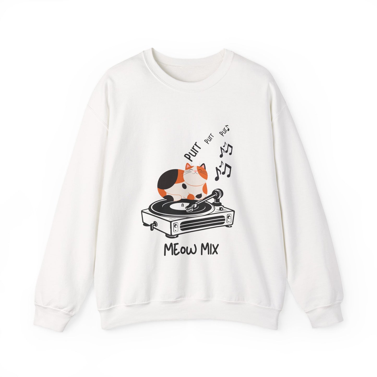 Meow Mix Sweatshirt – Cat on Record Player Crew Neck