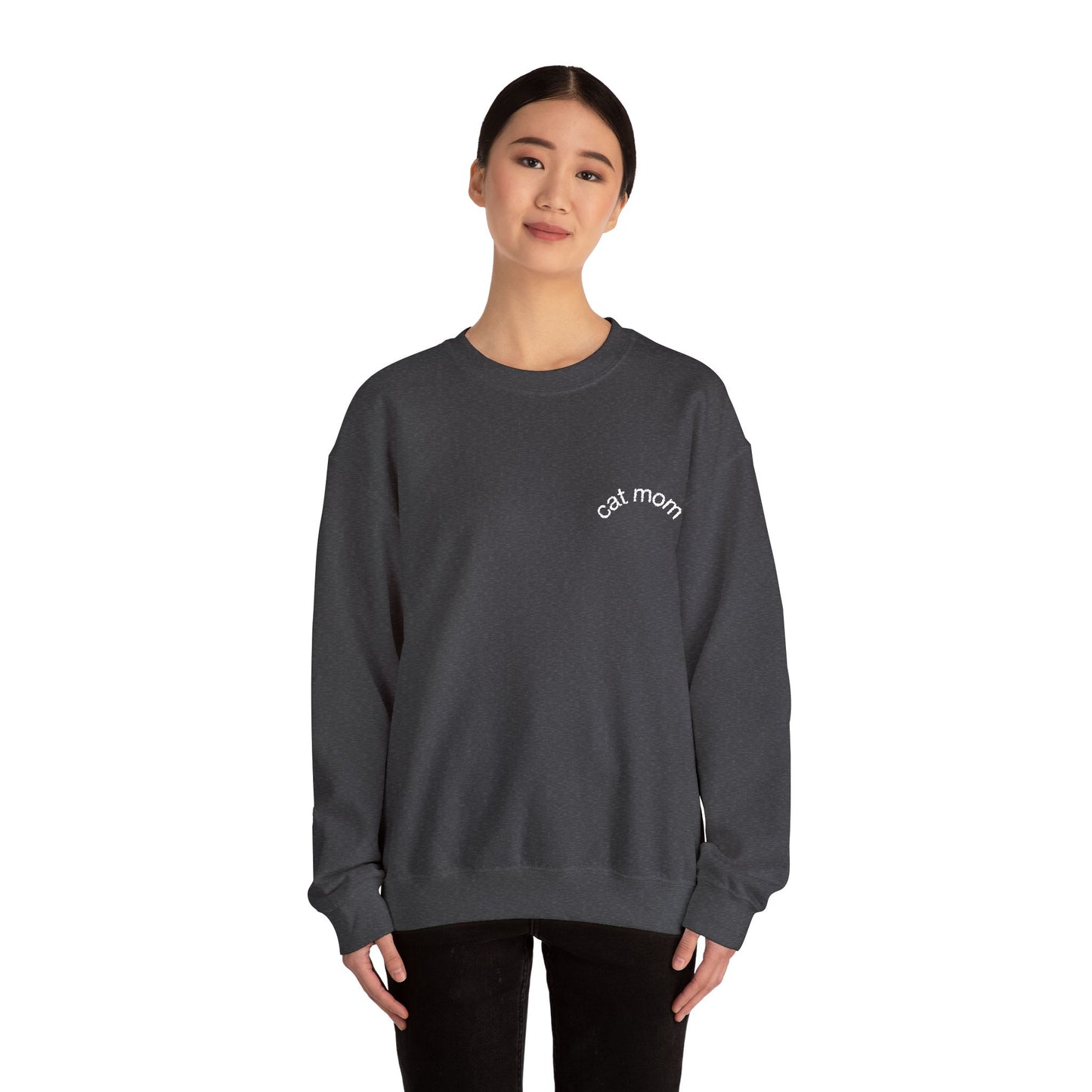 Cat Mom Sweatshirt – Embroidered Text Crew Neck