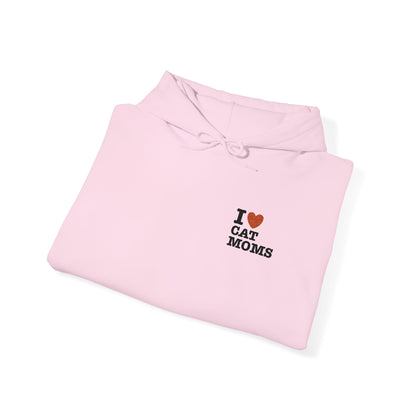 I Love Cat Moms Hoodie – Embroidered Text Pullover