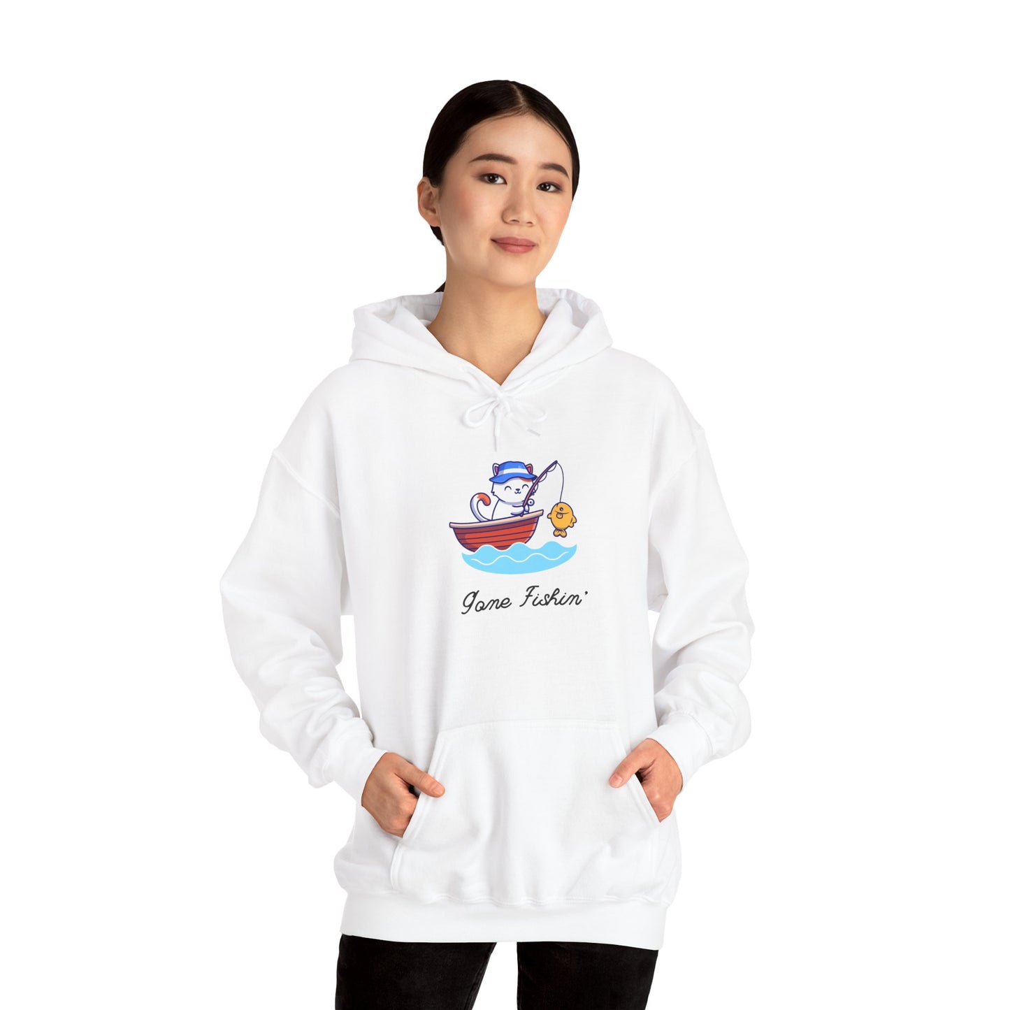 Gone Fishing Hoodie – Cat in Boat Graphic Pullover