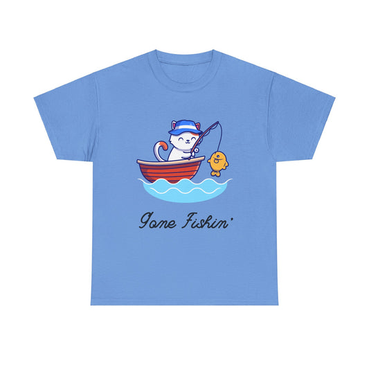 Gone Fishing Cat T-Shirt – Laid-Back Graphic Tee for Cat Lovers