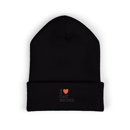 I Love Cat Moms Beanie – Embroidered Cuffed Knit Hat